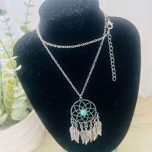 Bohemian  Dreamcatcher Necklace with Turquoise Accent